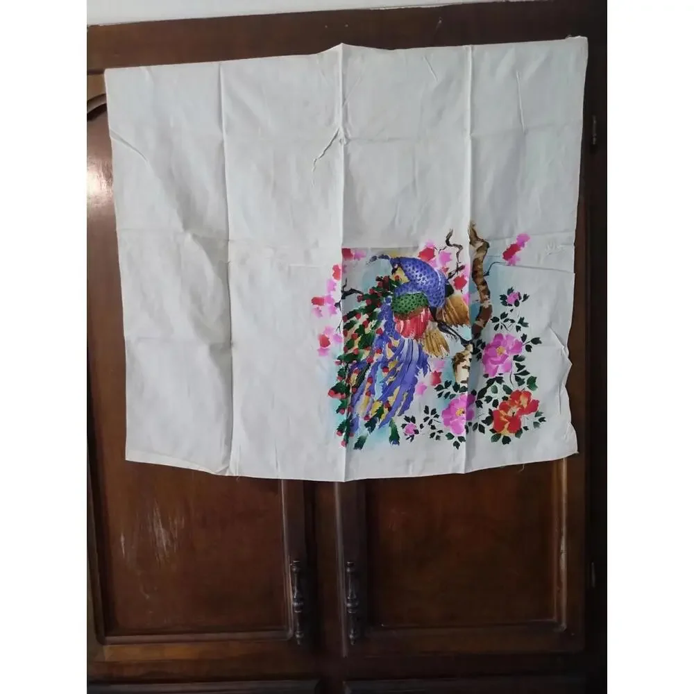 Vintage Chinese Silk Hand Painted‎ Peacock Scarf